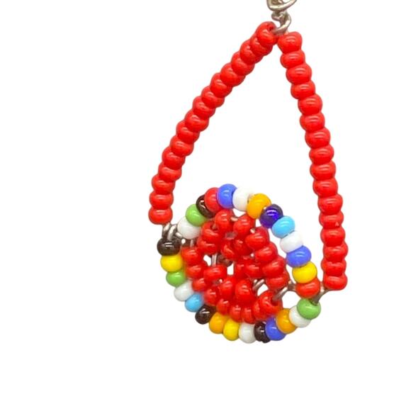 NWOT Red Maasai Multi Strand Bead w/multi colored flowers-Stndrd Length w/clsp - Picture 4 of 8